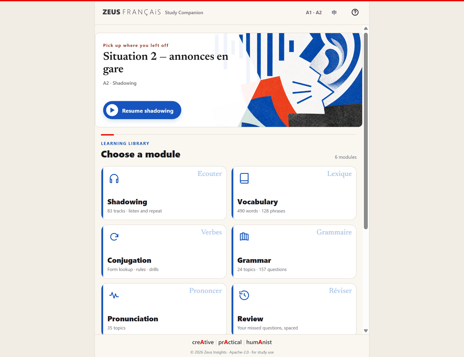 ZEUS FRANÇAiS, The web application